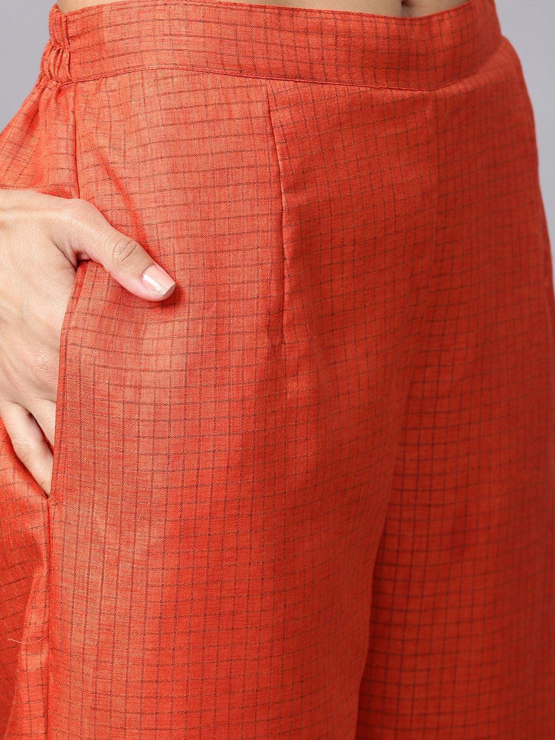 Women's  Orange Striped Kurta with Palazzos