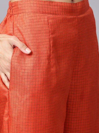 Women's  Orange Striped Kurta with Palazzos