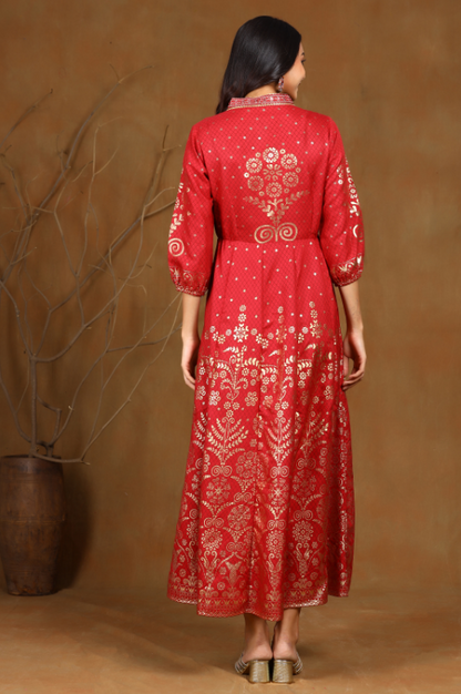 Women's Maroon Rayon Printed Anarkali