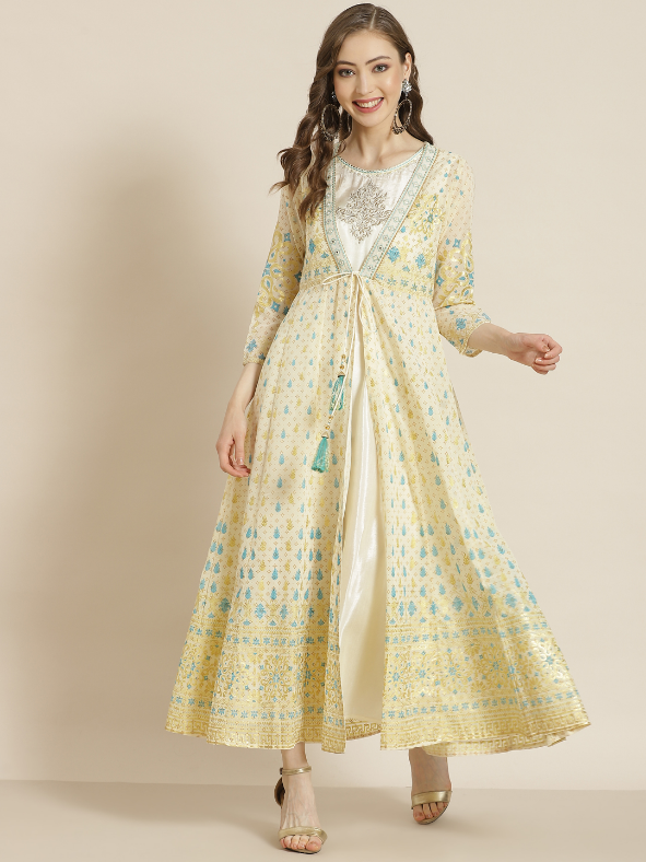 Women's Ivory Georgette Jacket Style 2 Pc Dress