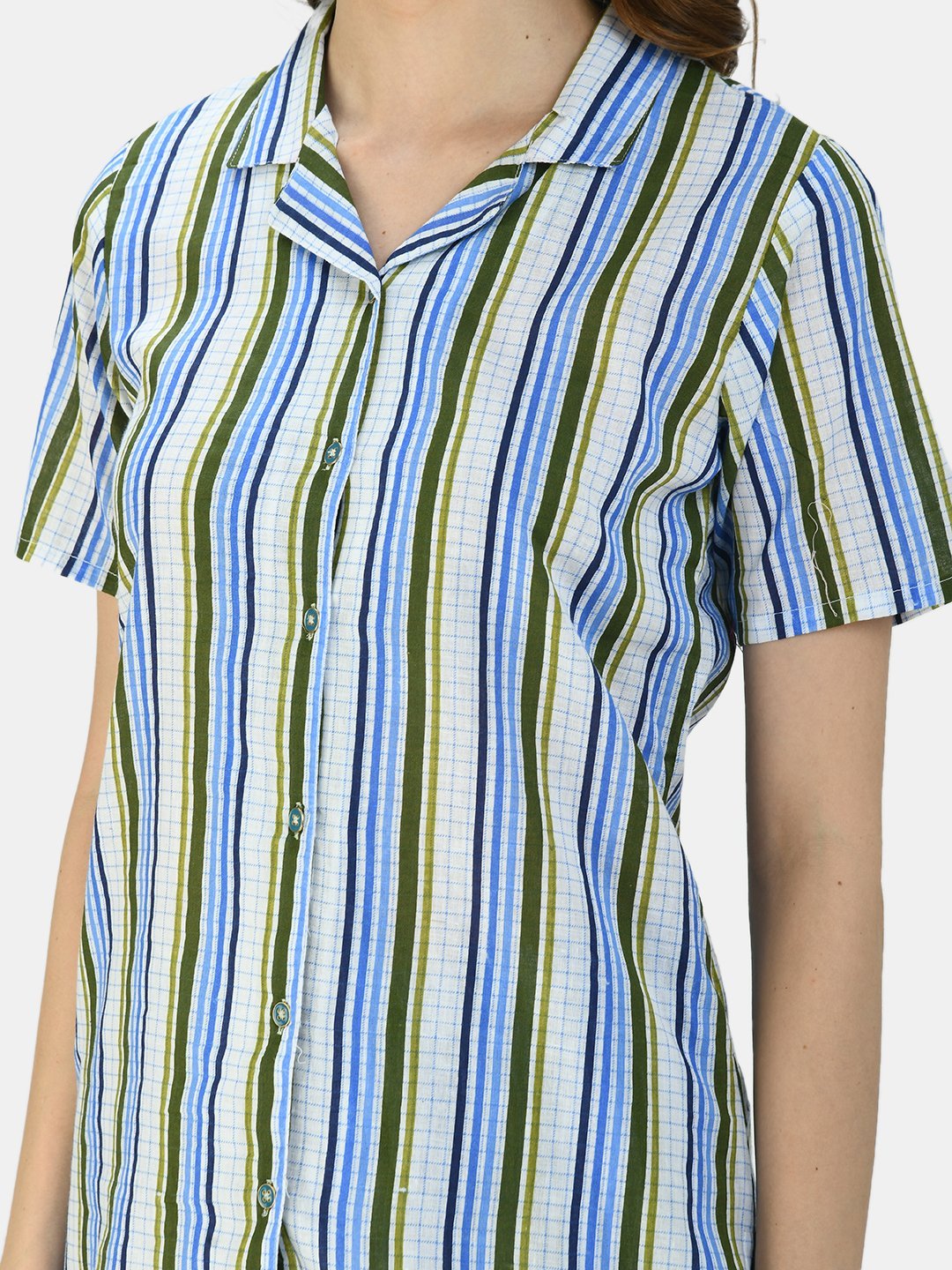Women's Multicolor Cotton Printed Half Sleeve Coller Casual Night Suit