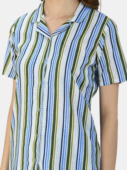 Women's Multicolor Cotton Printed Half Sleeve Coller Casual Night Suit