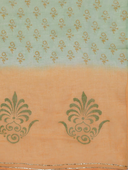 Women's  Sea Green & Golden Yoke Design Anarkali Kurta With Dupatta