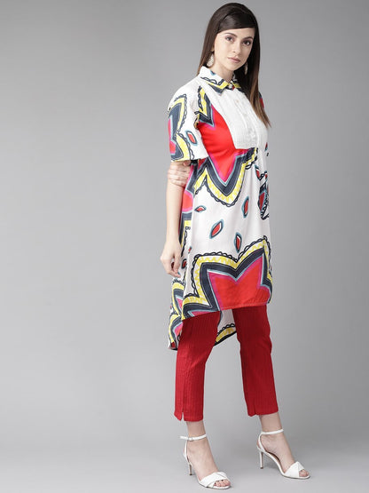 Women's  White & Red Quirky Printed A-Line Kurta