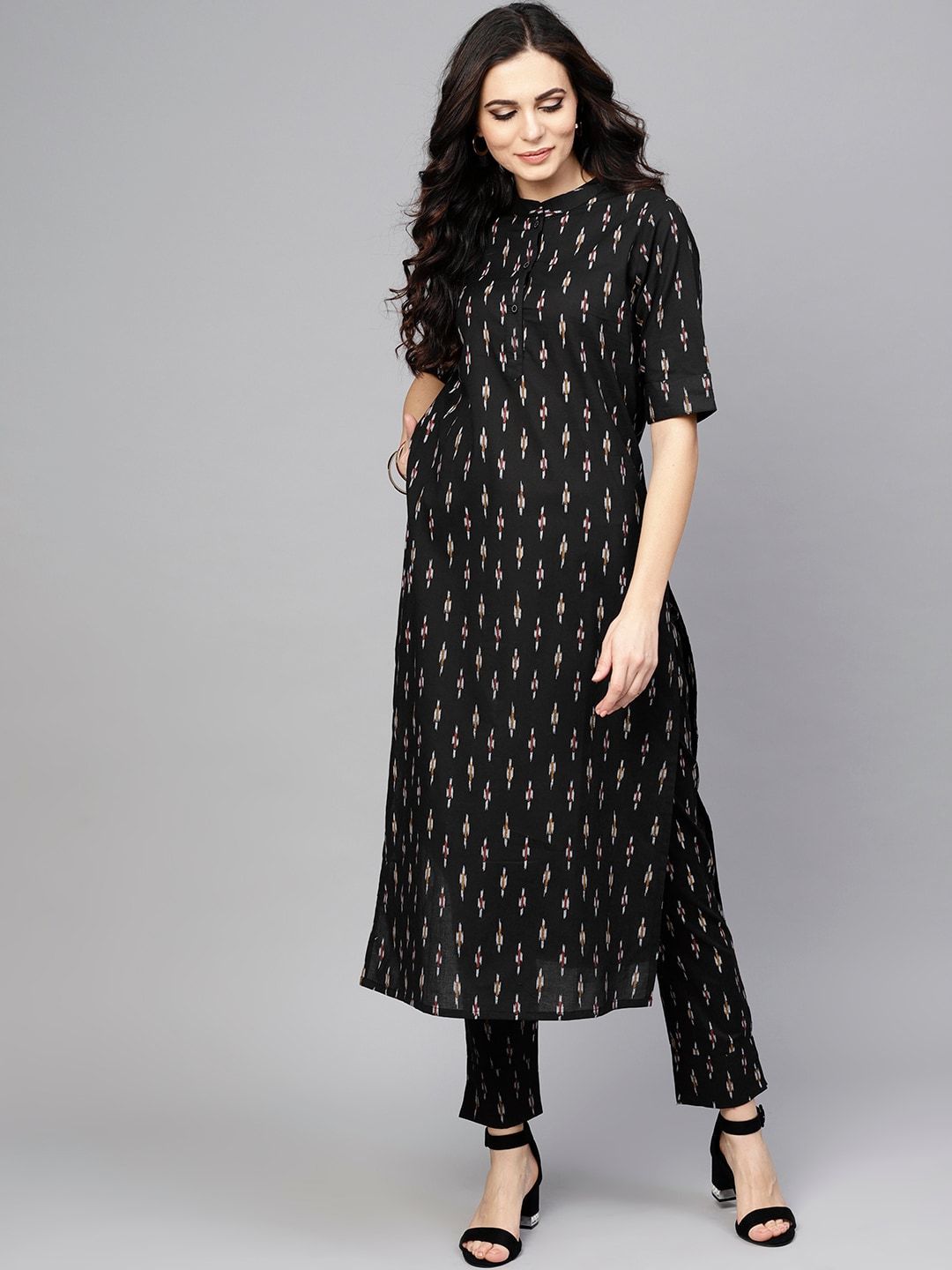 Women's  Black Printed Kurta with Trousers