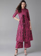 Women's  Pink & Black Animal Print Layered Kurta with Palazzos