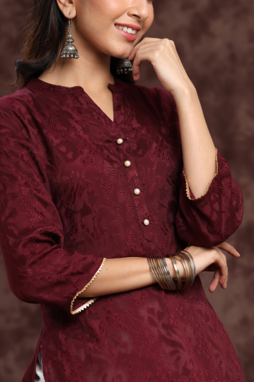 Women's Rayon Jacquard Straight Kurta