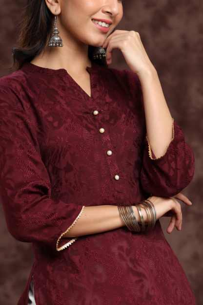 Women's Rayon Jacquard Straight Kurta