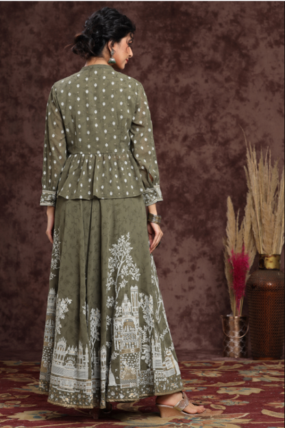 Women's Olive Georgette Printed Lehenga Choli