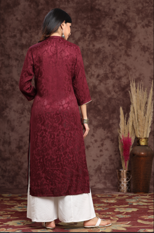 Women's Rayon Jacquard Straight Kurta