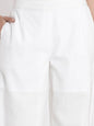 Women's White Cotton Dobby Flared Palazzo With Scrunchie