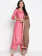 Women's Pink Color Silk Blend Straight Kurta Palazzo With Dupatta