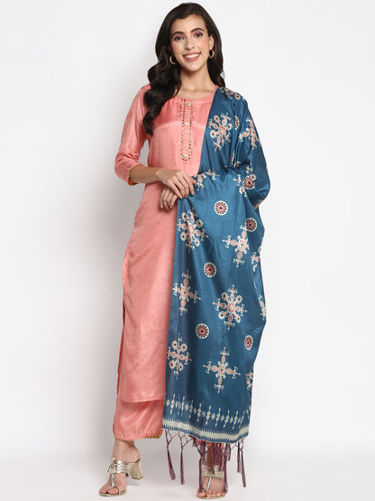 Women's Peach Color Silk Blend Straight Kurta Palazzo With Dupatta