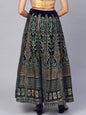 Women's Navy Velvet Foil Print Kalidar Skirt