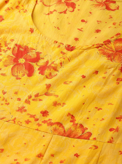 Women's Mustard Chanderi Embroidered 2 Piece Kurta Dress