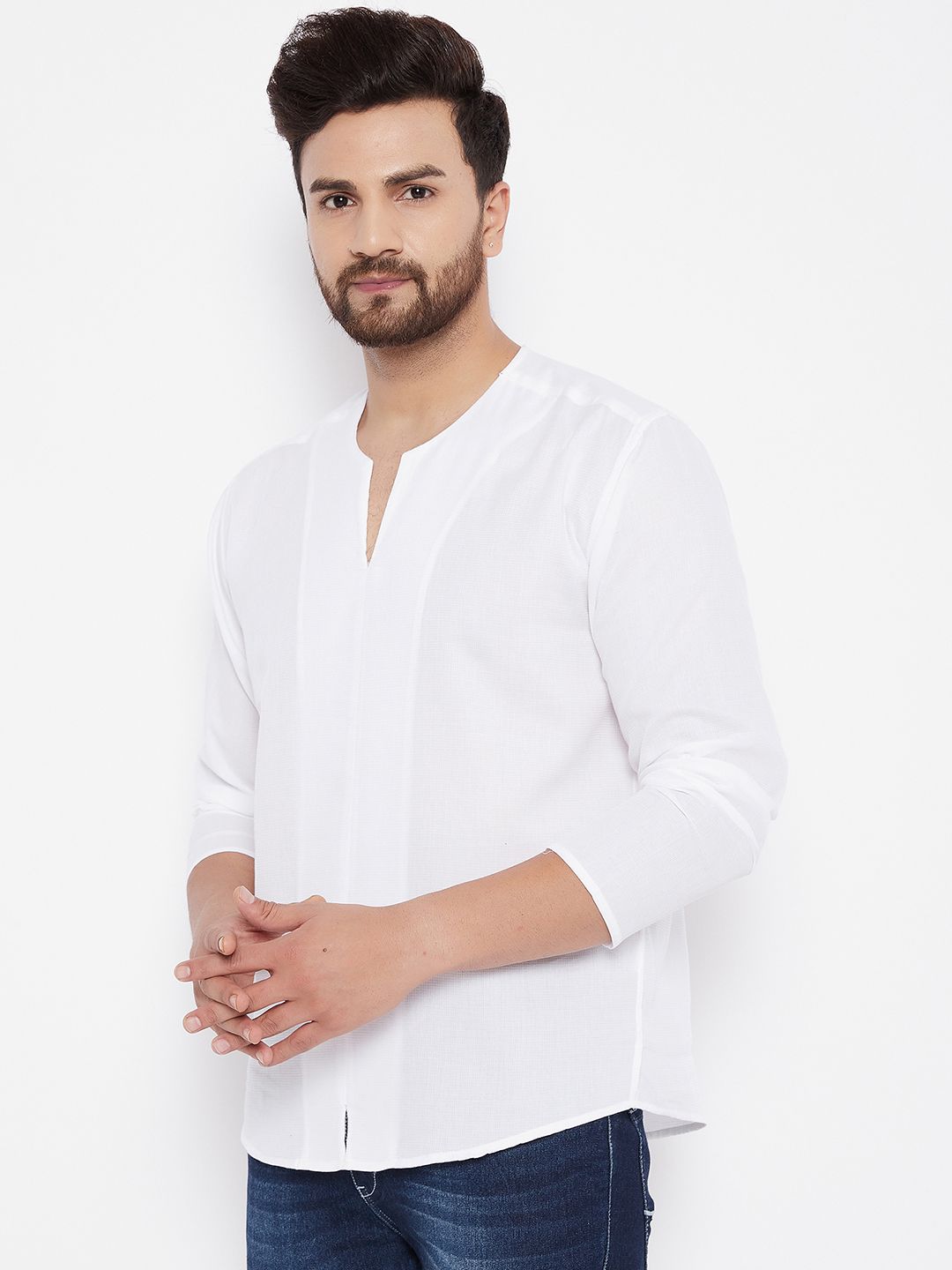 Men's Solid Cotton White  Kurta