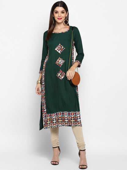 Women's Green Printed Kurta By Vbuyz- (