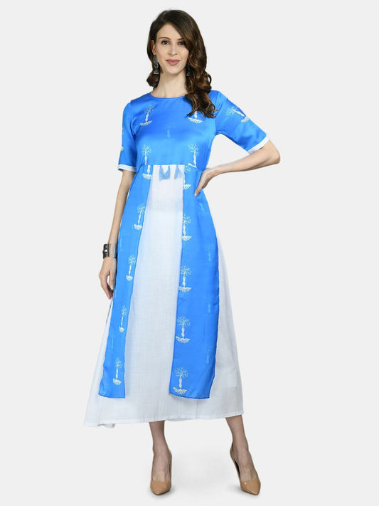 Women Blue Printed Dress by Myshka (