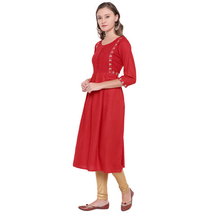 Women's Red Anarkali Rayon Kurta By Vbu