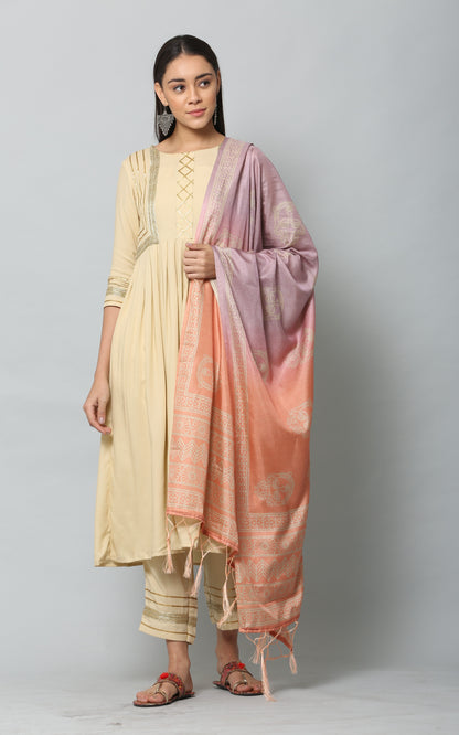 Women's Peach Color Art Silk Digital Printed Dupatta