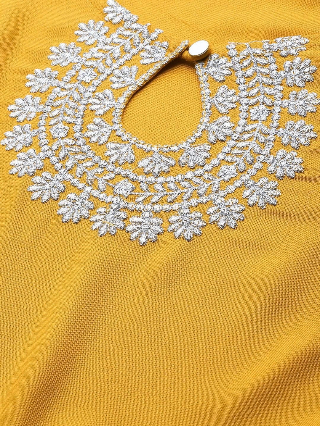 Women's Mustard Yellow Yoke Design Cotton Gathered Keyhole Neck Kurta