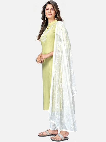 Women's Lime Green Kurta With Pant & Dupatta By Vbuyz (3