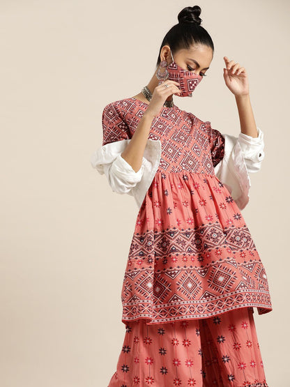 Women's Printed Flared Tunic Sharara Set