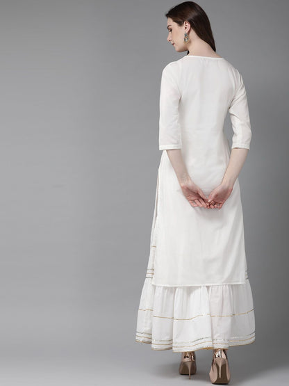 Women's White Cotton Voile Embroidered Straight Kurta