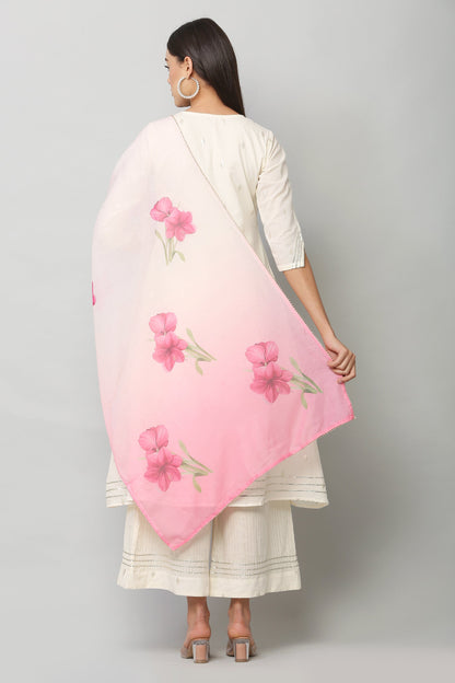 Women's Orange Color Art Muslin  Digital Printed Dupatta