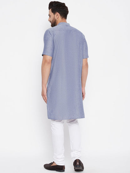 Men's Woven Design Grey Kurta