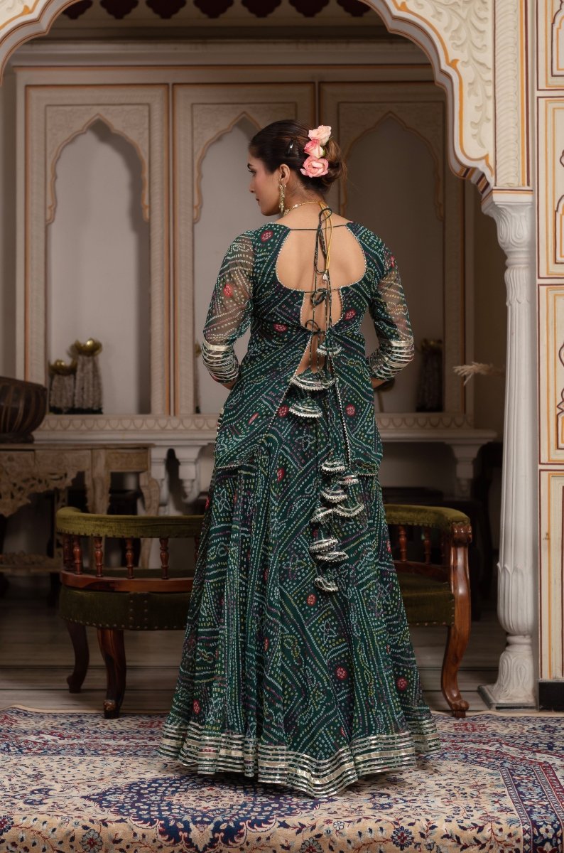 Women's Gulabi Galiyan Green Georgette Bandhej Gota Patti Skirt Set With Georgette Dupatta