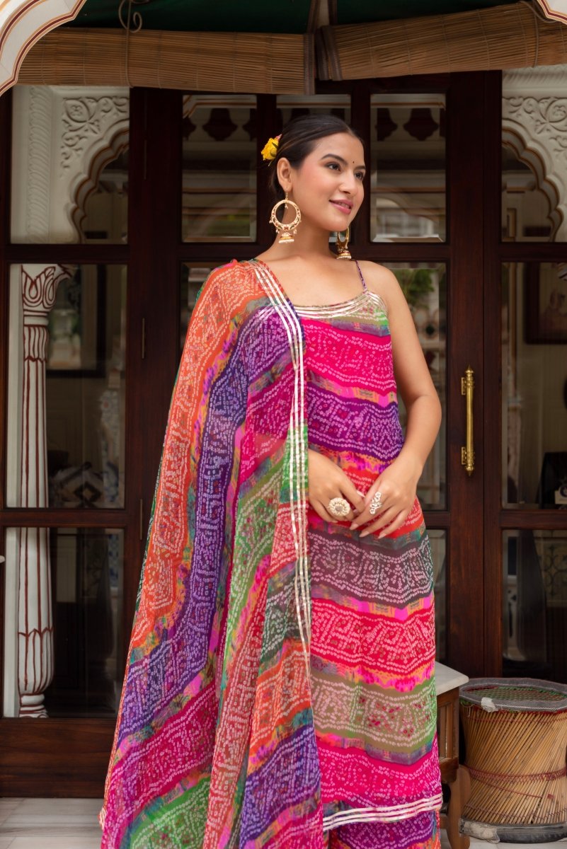 Women's Gulabi Galiyan Multicolor Georgette Bandhej Gota Patti Kurta Set