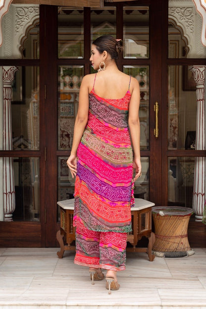 Women's Gulabi Galiyan Multicolor Georgette Bandhej Gota Patti Kurta Set