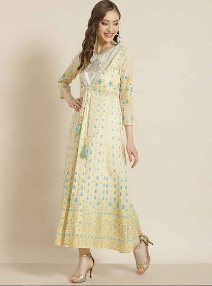 Women's Ivory Georgette Jacket Style 2 Pc Dress