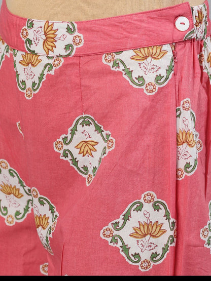 Women's Yellow & Pink Floral Printed Kurta With Balloon Palazzo Set
