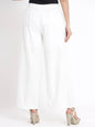 Women's White Cotton Dobby Flared Palazzo With Scrunchie