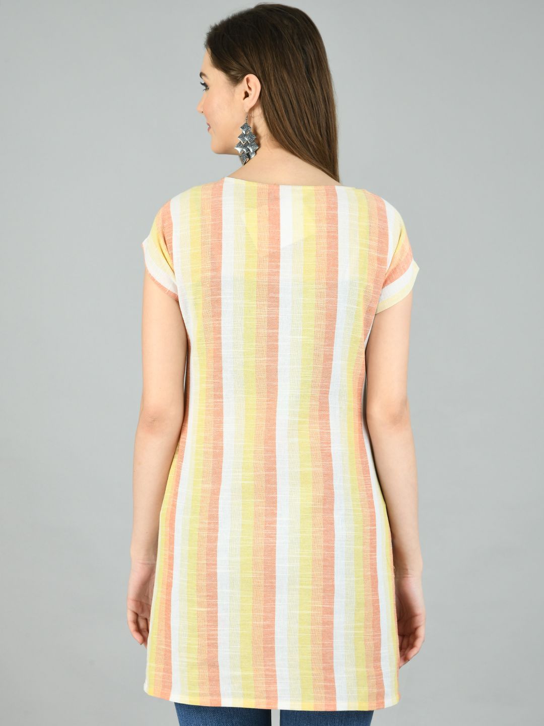 Women's Multi Cotton Printed Short Sleeve Round Neck Casual Top