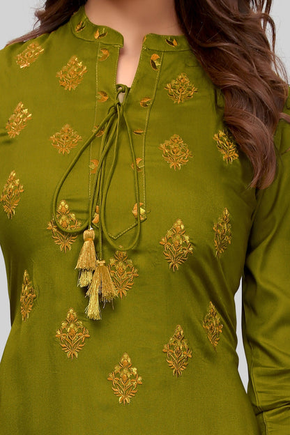 Women's Mehendi Green Straight Kurta By Vbuyz- (