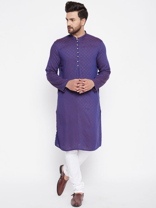Men's Woven Design Purple Straight  Kurta