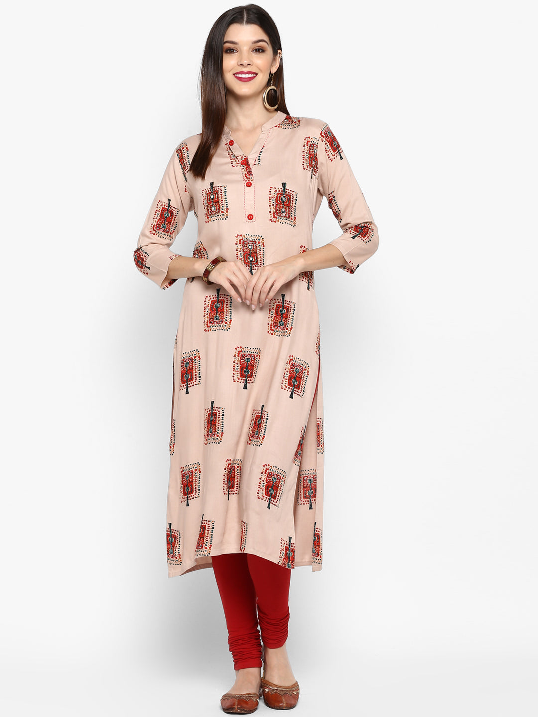 Women's Peach Rayon Kurta By Vbu