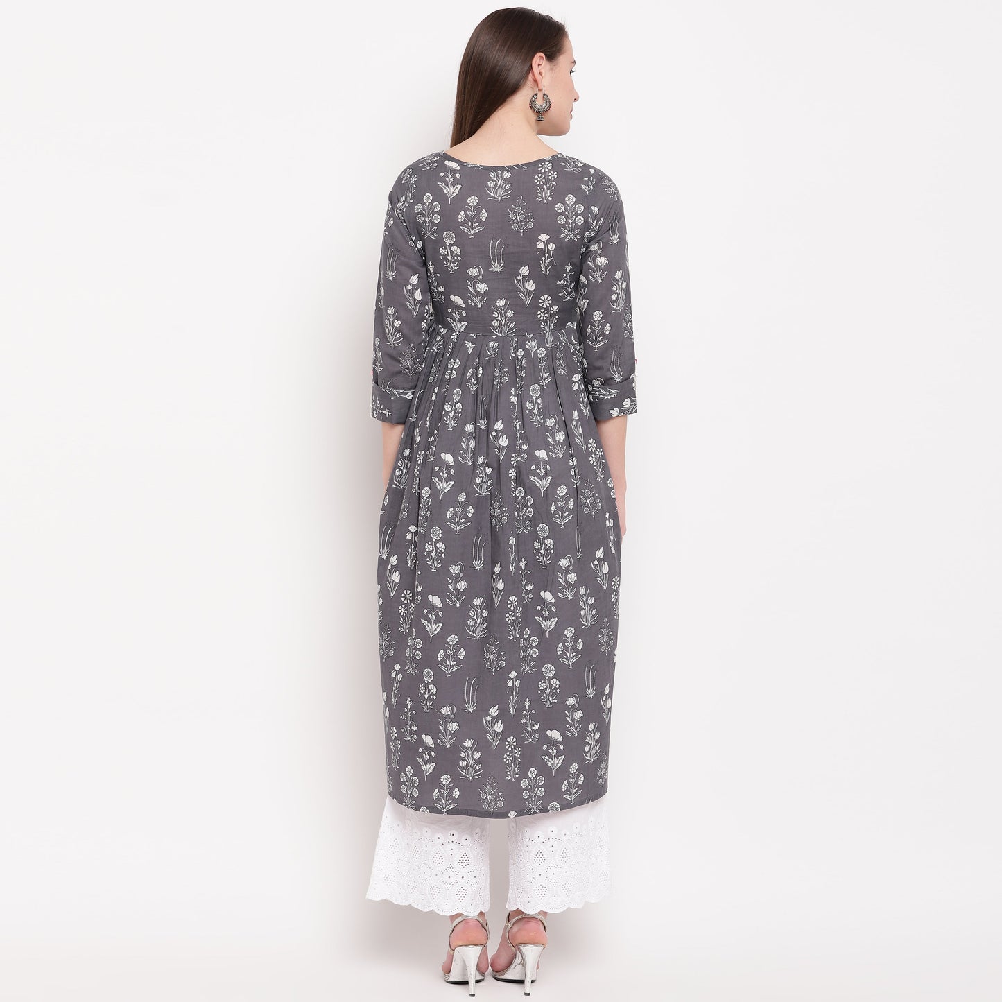 Women's Grey Anarkali Cotton Kurta By Vbu