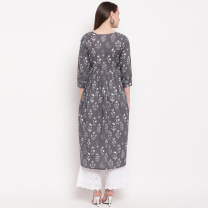 Women's Grey Anarkali Cotton Kurta By Vbu