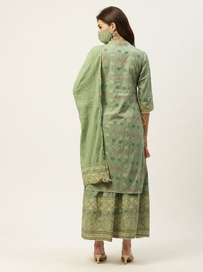 Women's Printed Straight Kurta Palazzo Dupatta Set