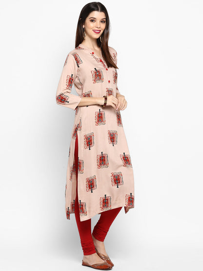 Women's Peach Rayon Kurta By Vbu