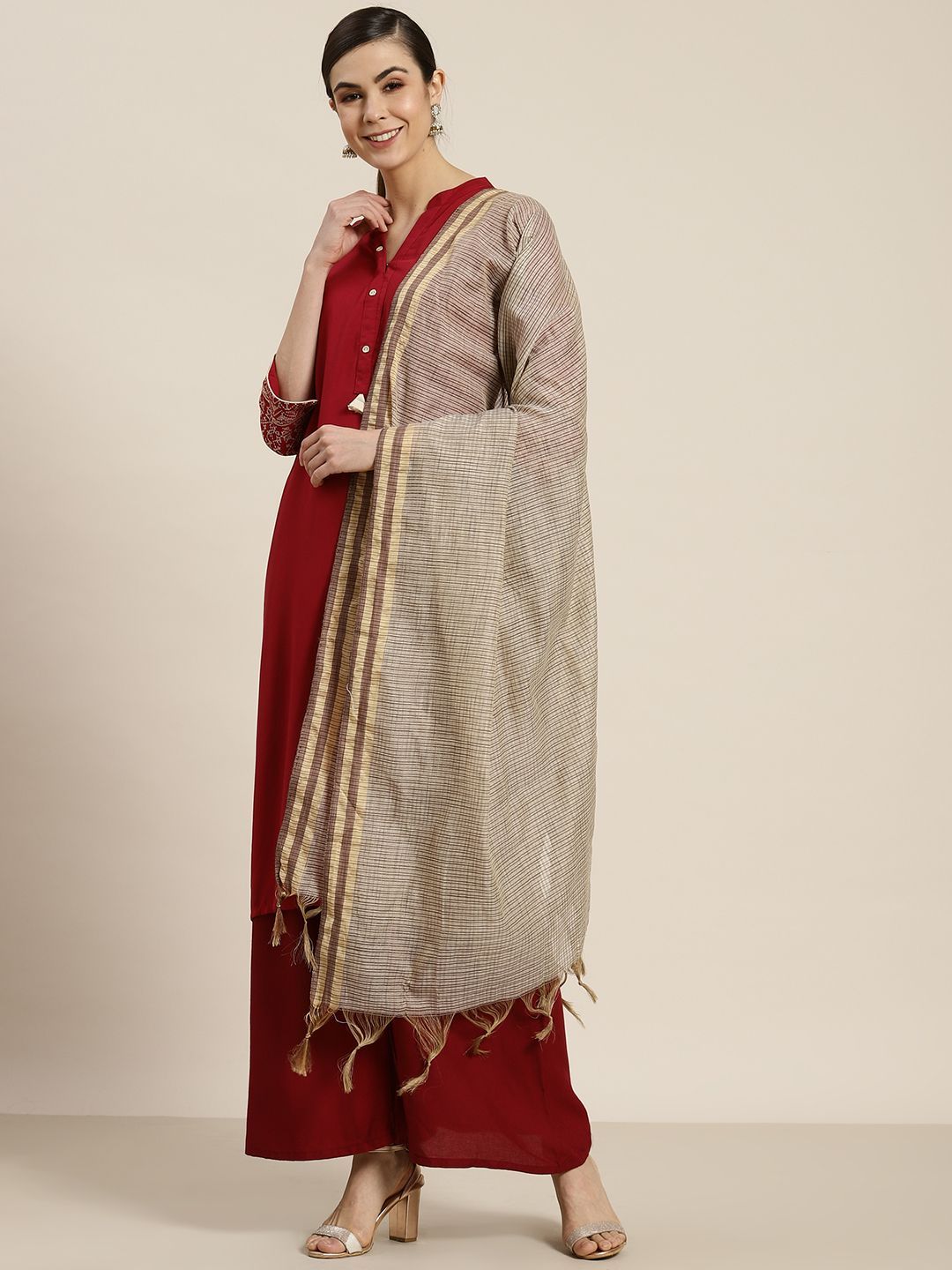 Women's Brown Chanderi Woven Dupatta