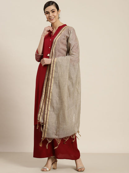 Women's Brown Chanderi Woven Dupatta