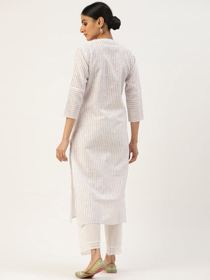 Women's Embroidered Viscose Rayon Straight Kurta (White)