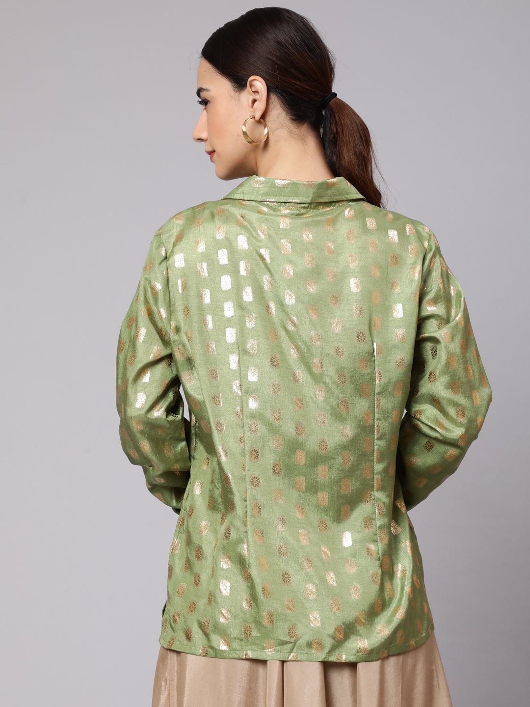 Women's Green Foil Printed Shirt