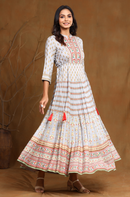 Women's Rayon Embroidered Flared Dress