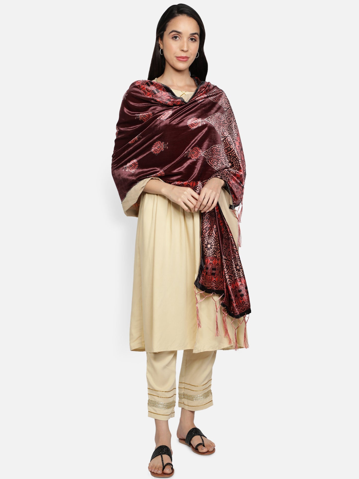 Women's Multicolored Polyster Velvet  Digital Printed Dupatta